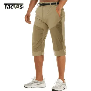 TACVASEN Summer Quick Drying 3/4 Capri Pants Men's Lightweight Fishing Shorts Below Knee Outdoor Hiking Cargo Shorts Lightweight